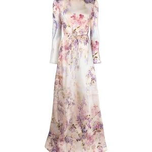 Zimmermann Luminosity Floral Print Long Sleeve Silk Satin Dress Size 1 $700